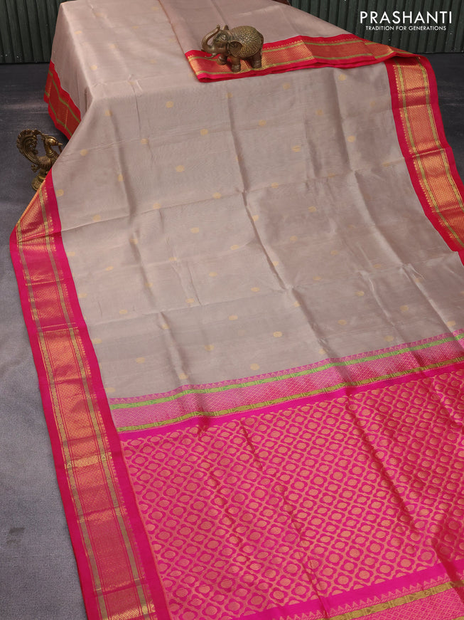 Silk cotton saree grey and pink with rudhraksha zari woven buttas and zari woven korvai border