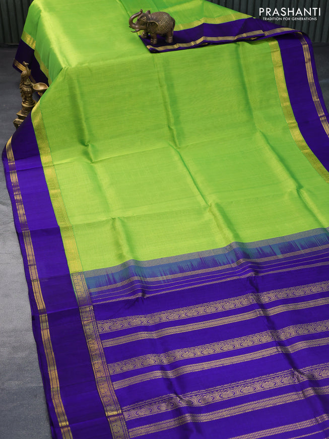 Kuppadam silk cotton saree light green and blue with plain body and rettapet zari woven border