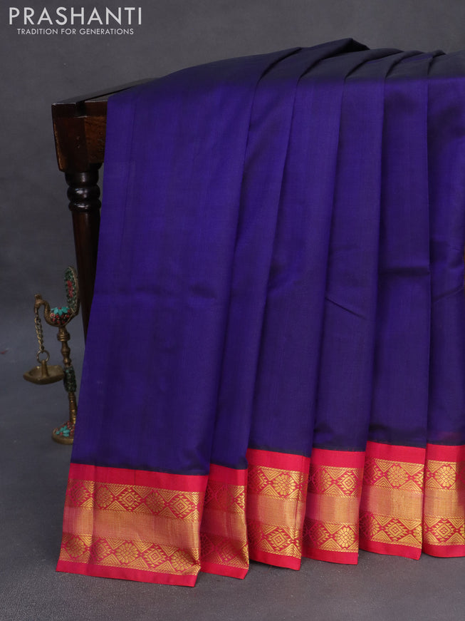 Kuppadam silk cotton saree blue and pink with plain body and zari woven border