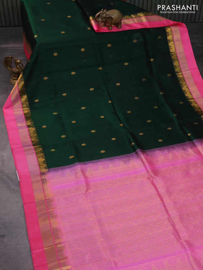 Kuppadam silk cotton saree dark green and light pink with zari woven buttas and zari woven simple border