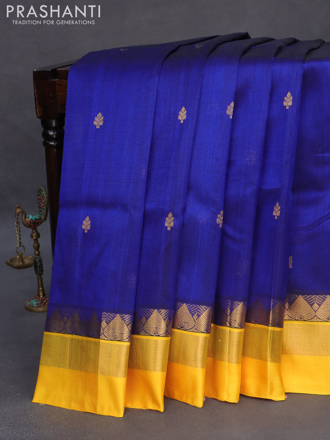 Kuppadam silk cotton saree blue and yellow with zari woven buttas and zari woven simple border