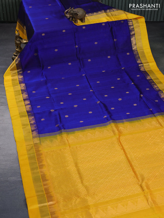 Kuppadam silk cotton saree blue and yellow with zari woven buttas and zari woven simple border