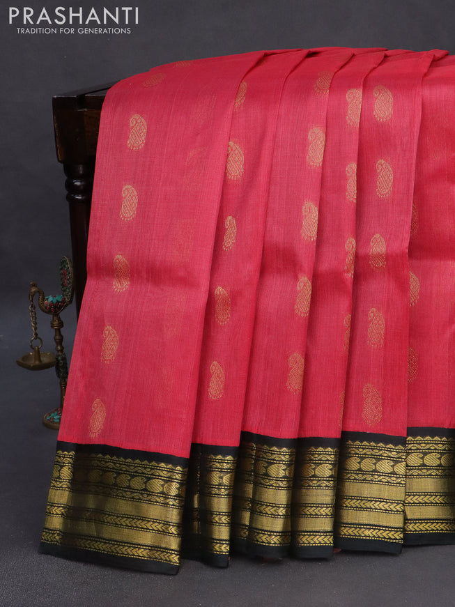 Kuppadam silk cotton saree maroon shade and bottle green with allover zari woven paisley buttas and zari woven border