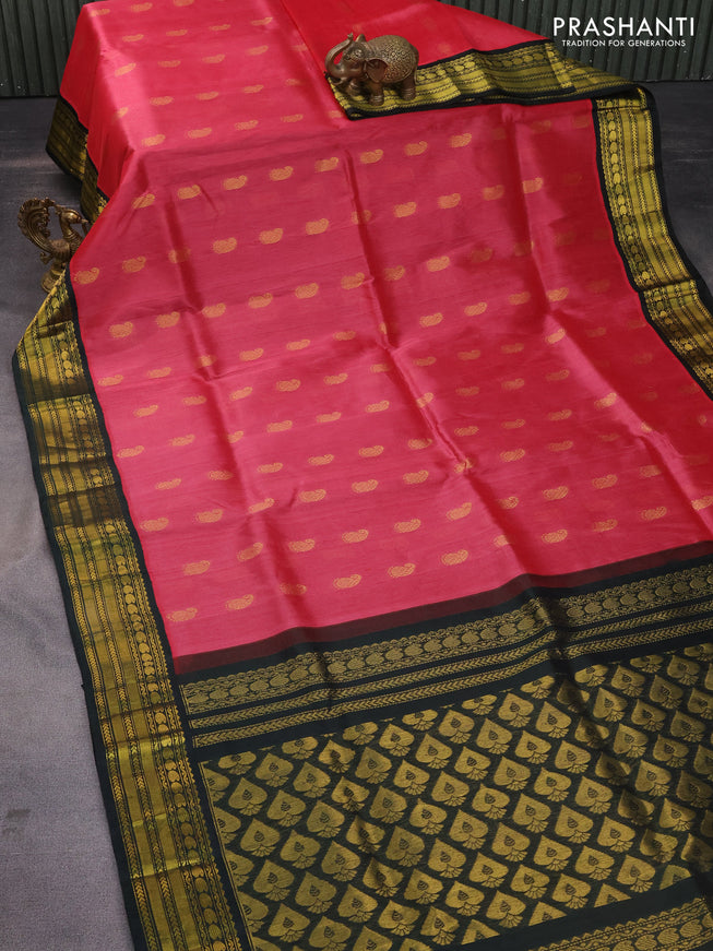 Kuppadam silk cotton saree maroon shade and bottle green with allover zari woven paisley buttas and zari woven border