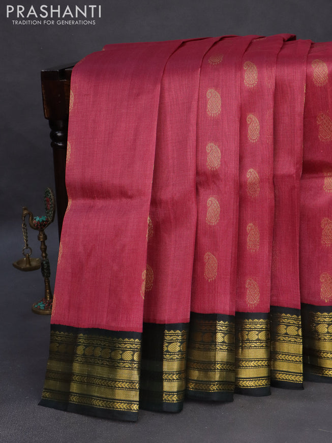 Kuppadam silk cotton saree maroon shade and bottle green with zari woven paisley buttas and zari woven border