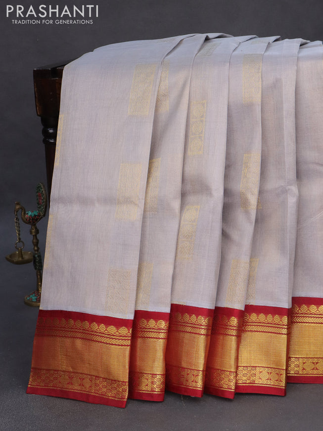 Kuppadam silk cotton saree grey and maroon with zari woven buttas and zari woven border