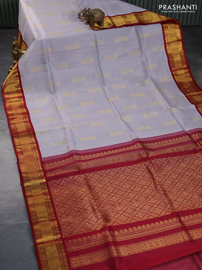 Kuppadam silk cotton saree grey and maroon with zari woven buttas and zari woven border