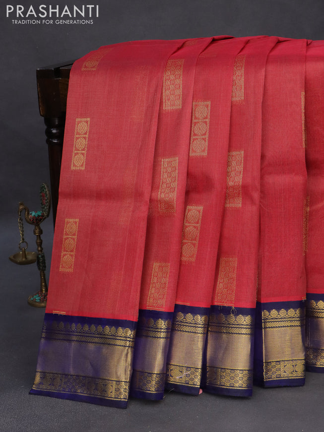 Kuppadam silk cotton saree maroon and blue with zari woven buttas and zari woven border