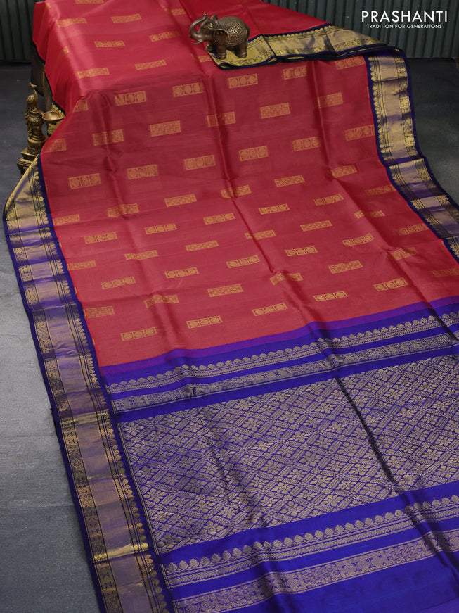 Kuppadam silk cotton saree maroon and blue with zari woven buttas and zari woven border