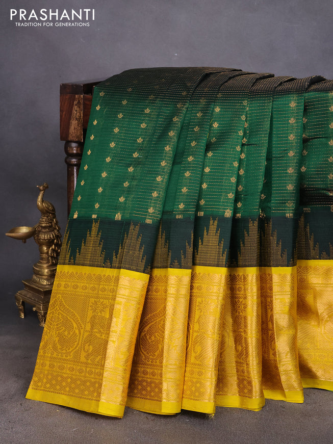 Kuppadam silk cotton saree green and lime yellow with zari woven checks & buttas and long zari woven border