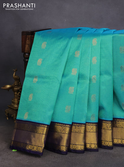 Kuppadam silk cotton saree cs blue and navy blue with allover zari woven buttas and zari woven border