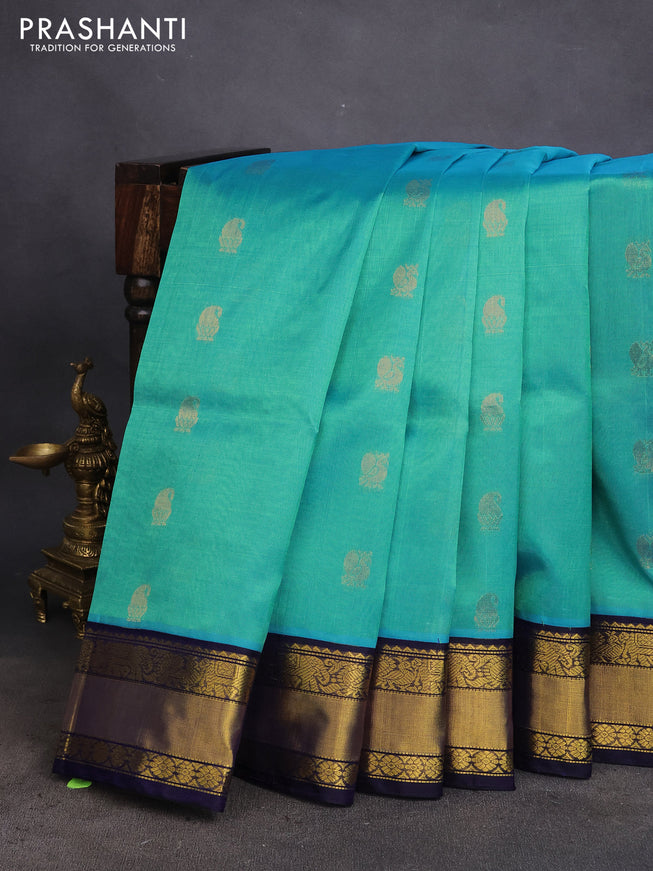 Kuppadam silk cotton saree cs blue and navy blue with allover zari woven buttas and zari woven border