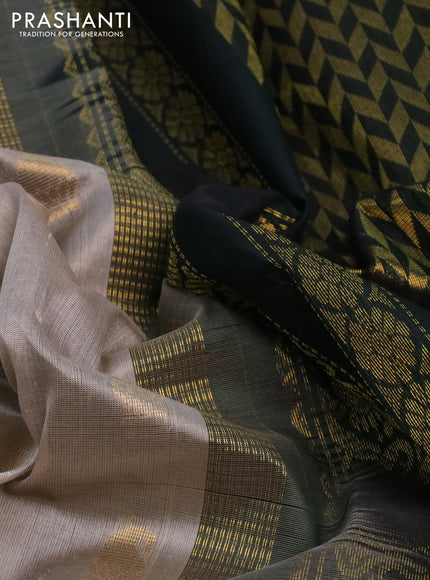 Kuppadam silk cotton saree grey and bottle green with allover zari woven buttas and zari woven border