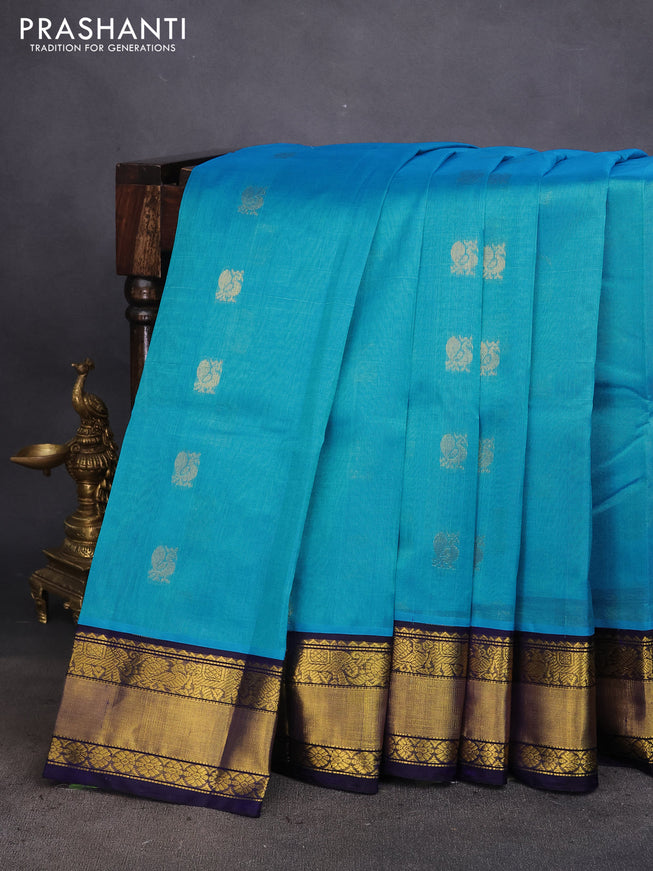 Kuppadam silk cotton saree cs blue and navy blue with allover zari woven buttas and zari woven border