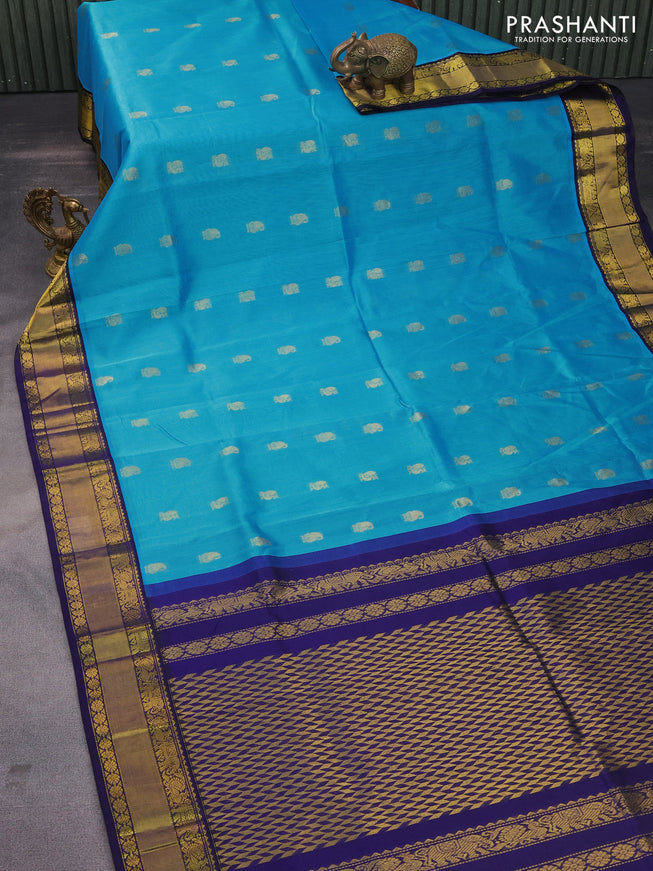 Kuppadam silk cotton saree cs blue and navy blue with allover zari woven buttas and zari woven border