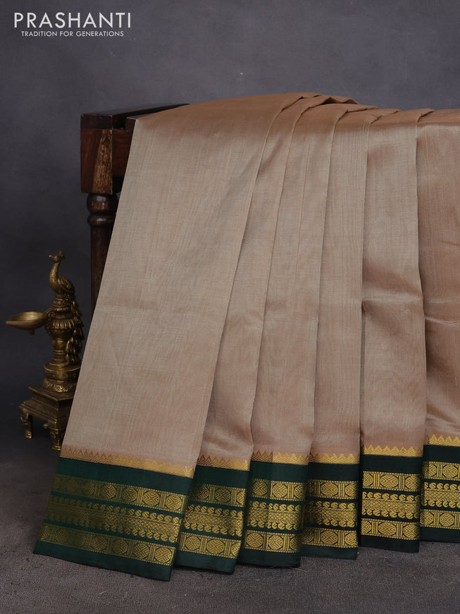 Kuppadam silk cotton saree dark beige and dark greem with allover zari woven buttas and zari woven border