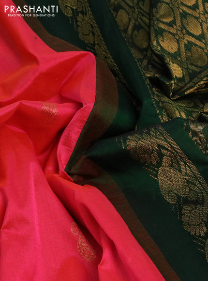 Kuppadam silk cotton saree dual shade of pink and dark green with allover zari woven buttas and zari woven border