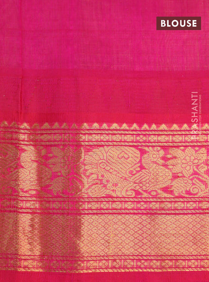 Kuppadam silk cotton saree sandal and pink with zari woven checks & buttas and temple design rich zari woven border