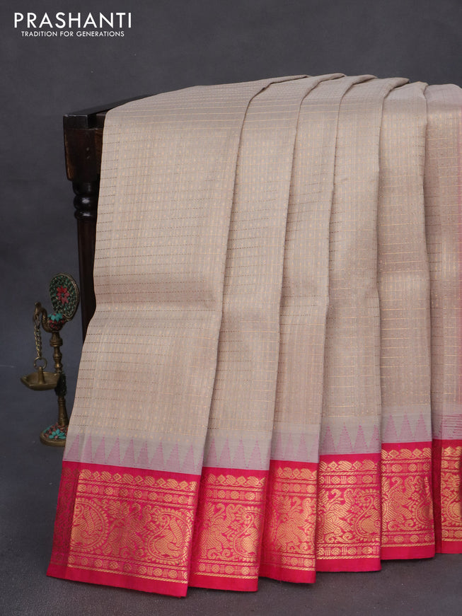 Kuppadam silk cotton saree grey and pink with zari woven checks & buttas and zari woven border