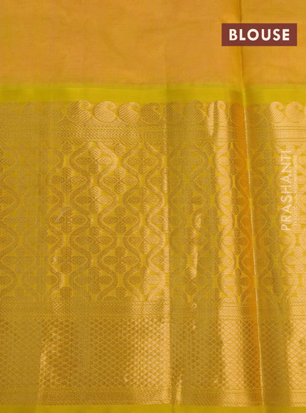 Kuppadam silk cotton saree baby pink and yellow with zari woven checks & buttas and long zari woven border