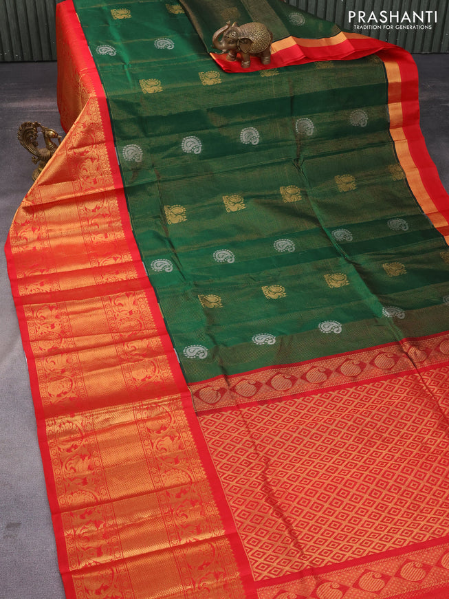 Kuppadam silk cotton saree green and red with zari woven checks & buttas and long zari woven border