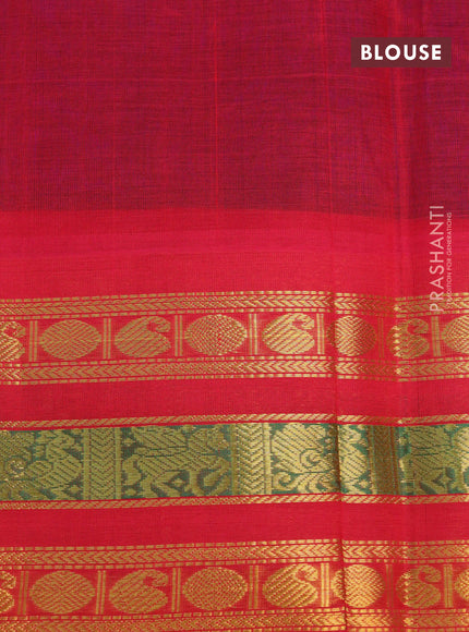 Silk cotton saree blue and red with plain body and zari woven korvai border