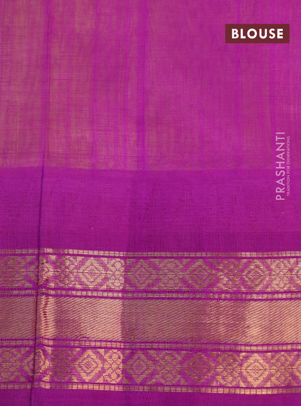 Silk cotton saree lime yellow and purple with zari woven buttas and teample design zari woven korvai border