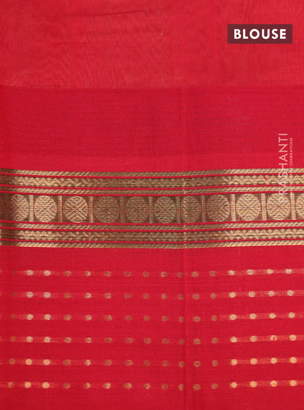 Silk cotton saree sandal and red with zari woven buttas and teample design zari woven korvai border