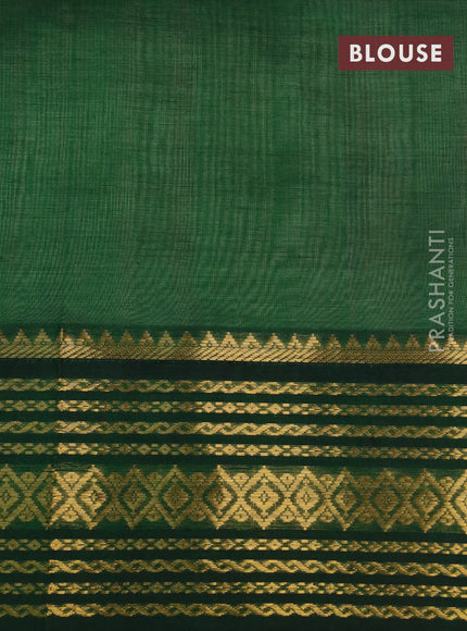 Silk cotton saree beige and green with plain body and zari woven korvai border