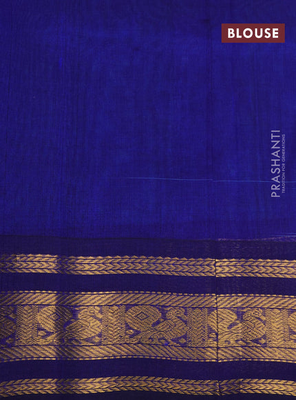 Silk cotton saree light blue and blue with plain body and zari woven korvai annam border