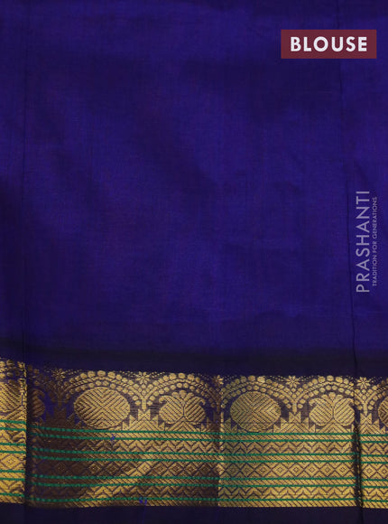 Silk cotton saree mango yellow and blue with plain body and zari woven korvai border