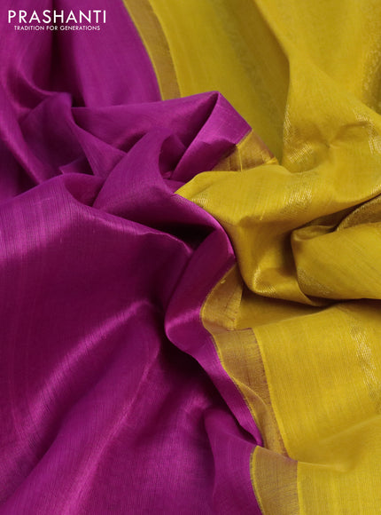 Silk cotton saree magenta pink and yellow with plain body and zari woven korvai border