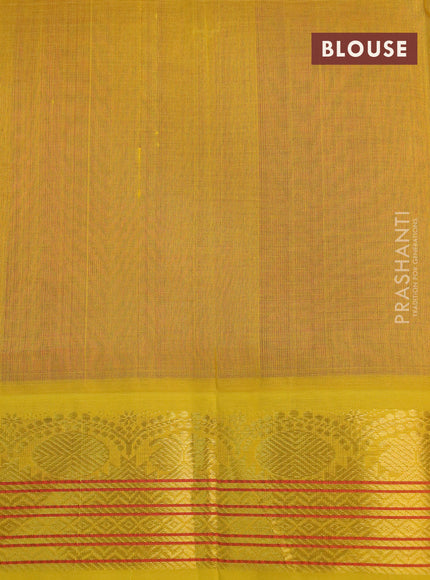 Silk cotton saree magenta pink and yellow with plain body and zari woven korvai border