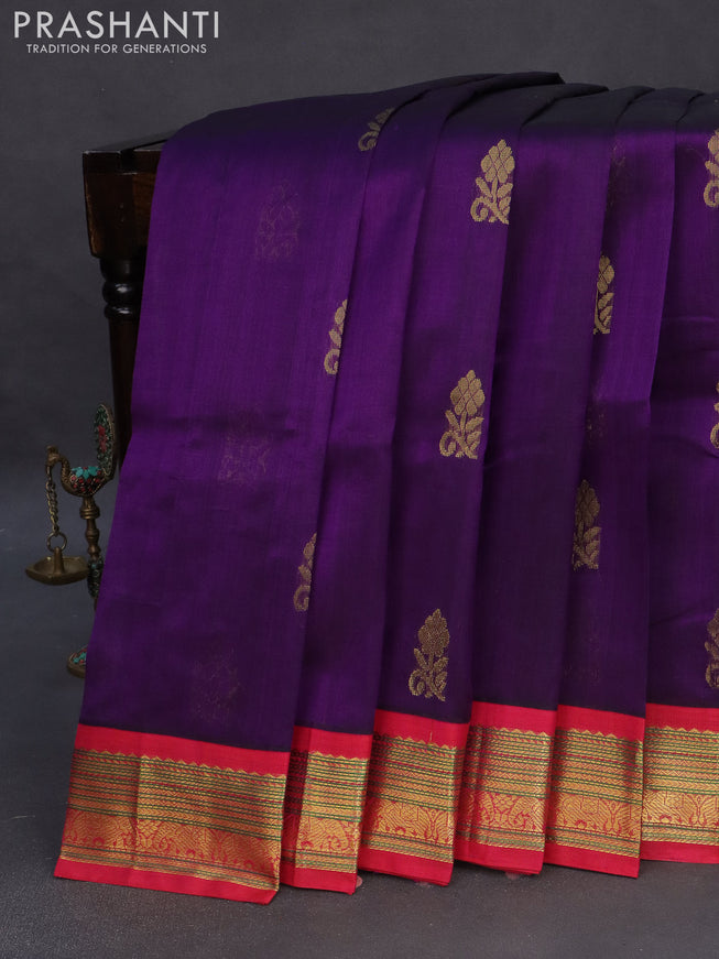 Silk cotton saree purple and pink with zari woven buttas and zari woven korvai border