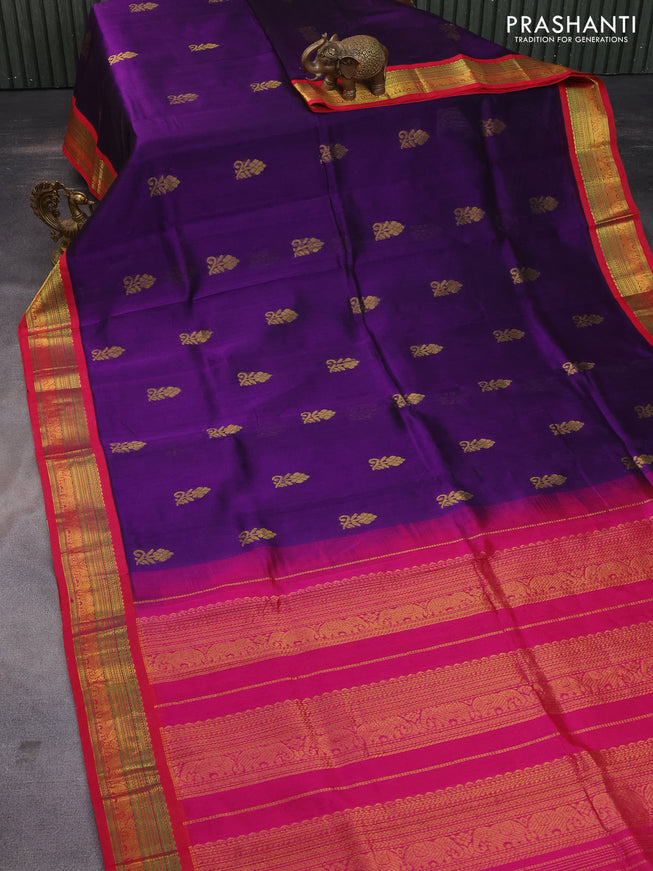 Silk cotton saree purple and pink with zari woven buttas and zari woven korvai border