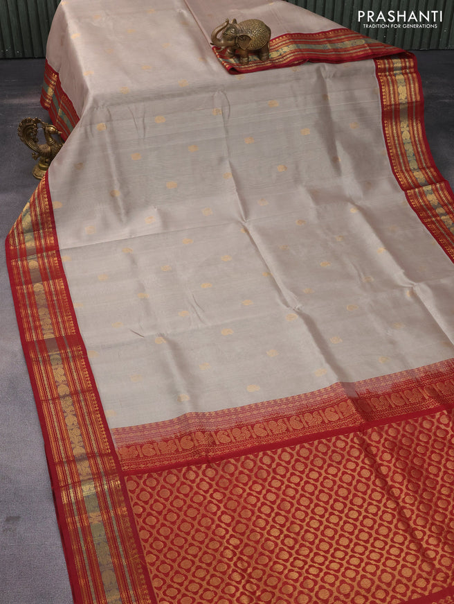 Silk cotton saree grey and maroon with zari woven buttas and zari woven korvai border