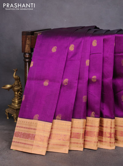 Silk cotton saree purple and sandal with zari woven buttas and zari woven korvai border