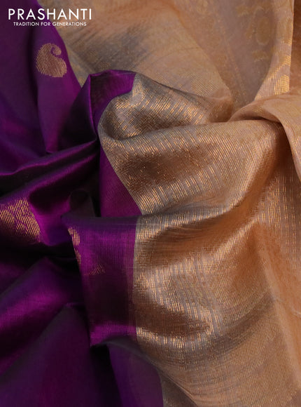 Silk cotton saree purple and sandal with zari woven buttas and zari woven korvai border