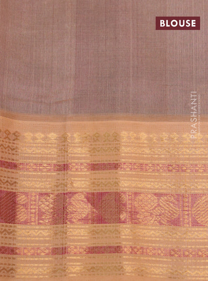 Silk cotton saree purple and sandal with zari woven buttas and zari woven korvai border