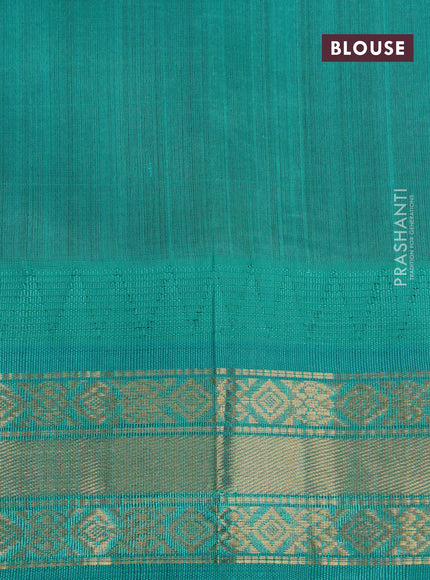 Silk cotton saree deep coffee brown and teal blue with zari woven buttas and zari woven korvai border