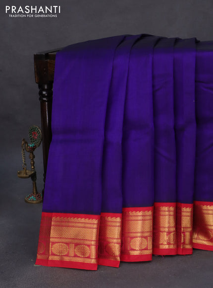 Silk cotton saree blue and pink with plain body and zari woven korvai border