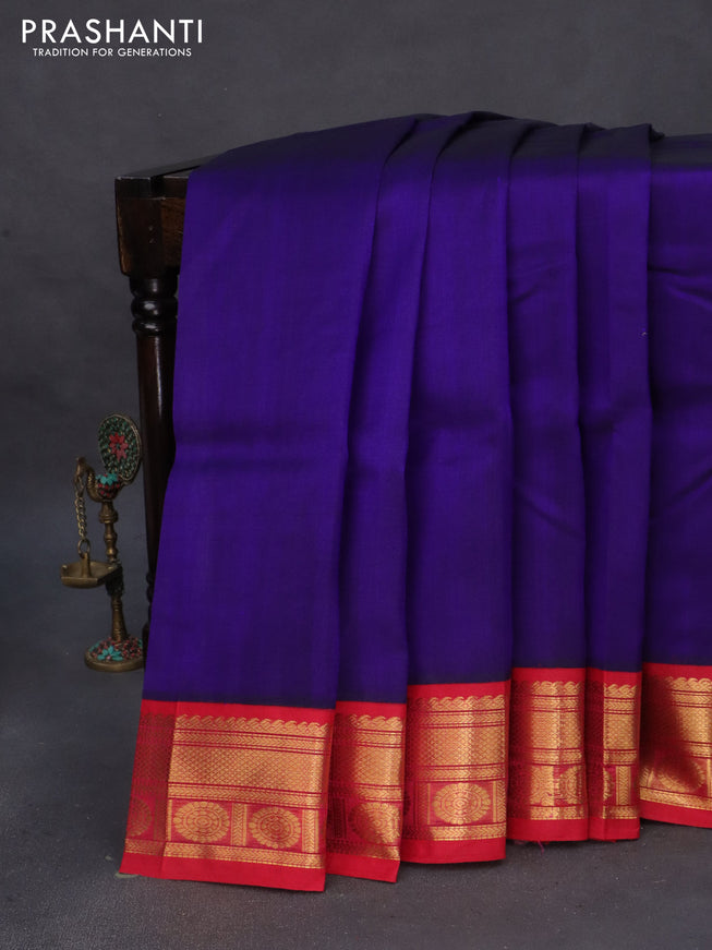 Silk cotton saree blue and pink with plain body and zari woven korvai border