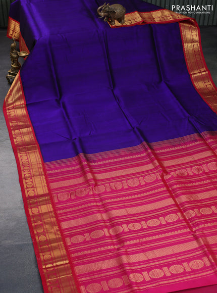 Silk cotton saree blue and pink with plain body and zari woven korvai border