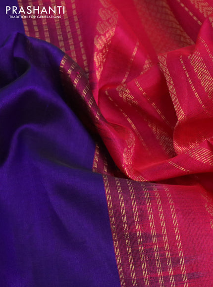 Silk cotton saree blue and pink with plain body and zari woven korvai border