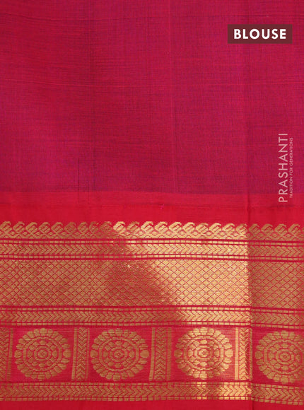 Silk cotton saree blue and pink with plain body and zari woven korvai border