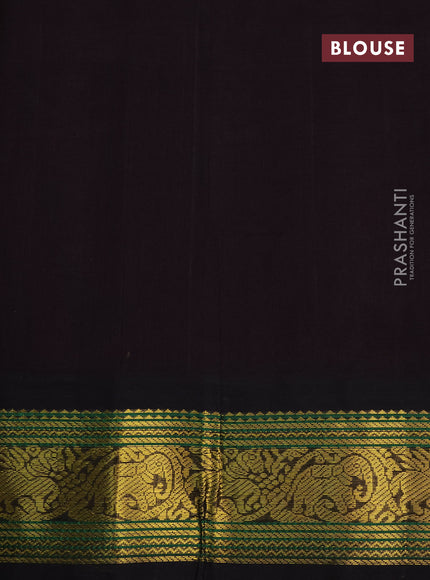 Silk cotton saree pink and coffee brown with plain body and zari woven elephant korvai border