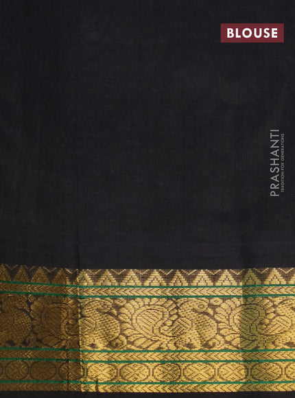 Silk cotton saree grey and black with plain body and zari woven korvai border