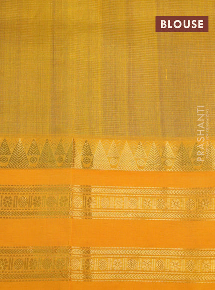 Silk cotton saree blue and mango yellow with allover vairosi pattern and rettapet zari woven korvai border