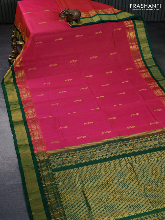 Silk cotton saree dual shade of pink and green with allover vairosi pattern & buttas and zari woven korvai border