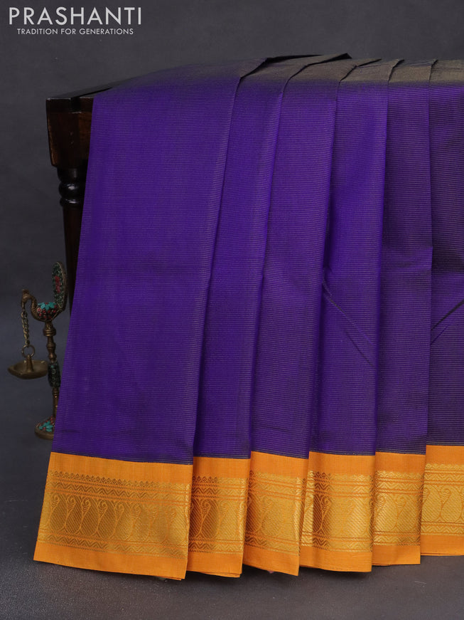 Silk cotton saree blue and mustard yellow with allover vairosi pattern and zari woven korvai border